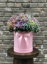 Цветочная композиция из Гипсофила и Розы в шляпной коробке в Венгерово