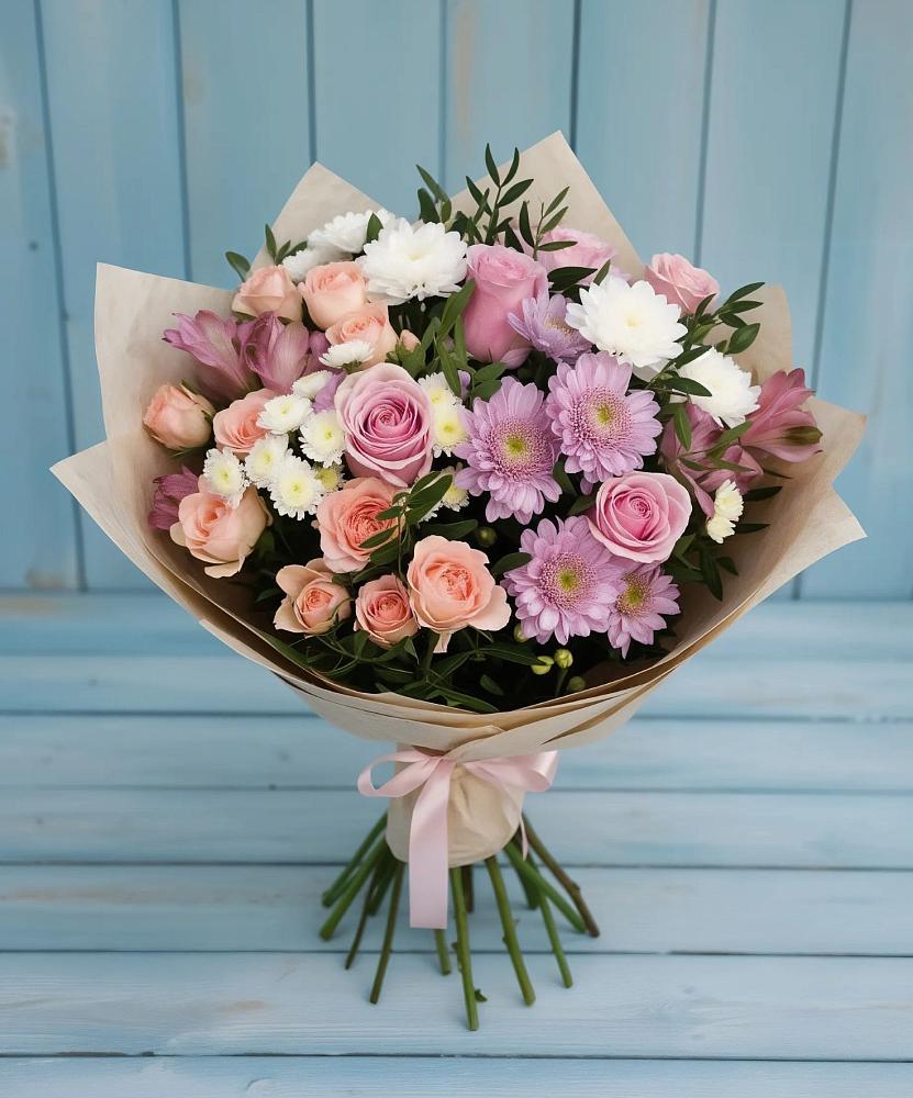 Букет цветов из: Хризантемы, Розы и Альстромерии в Венгерово