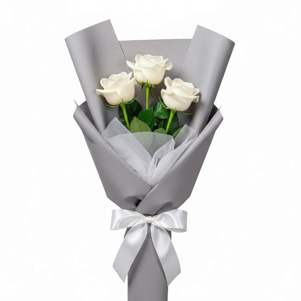 Букет 3 белые розы в Венгерово