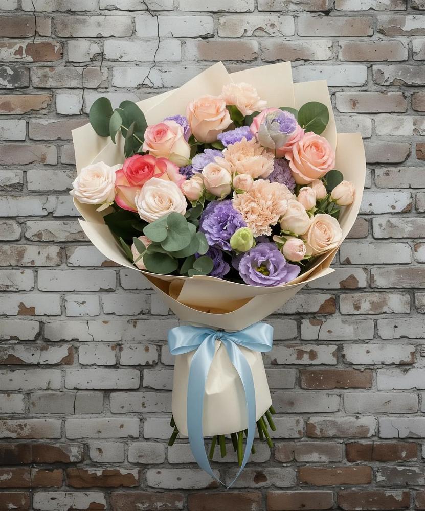 Букет цветов из: Розы, Лизиантусы и Гвоздики в Венгерово