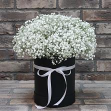 Цветочная композиция из Гипсофила в шляпной коробке в Венгерово